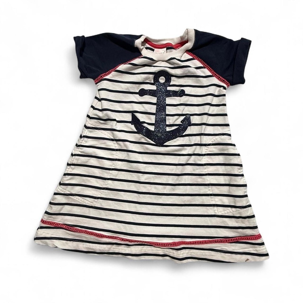 Maggie & Zoe Navy White Striped Nautical Anchor Sweatshirt Dress 6